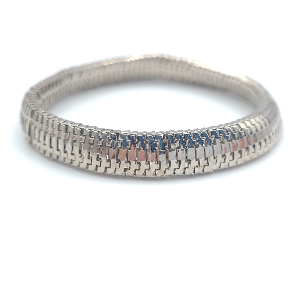 Vintage Silver Tone Mesh Stretch Bracelet Herringbone Chainmail Style
